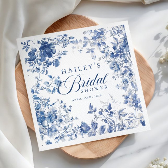 Elegant Blue Toile Chinoiserie Bridal Shower Sign Napkins (Creator Uploaded)