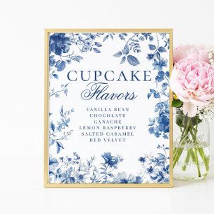 Elegant Blue Toile Chinoiserie Cupcake Flavor Sign