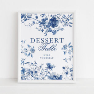 Elegant Blue Toile Chinoiserie Dessert Table Sign