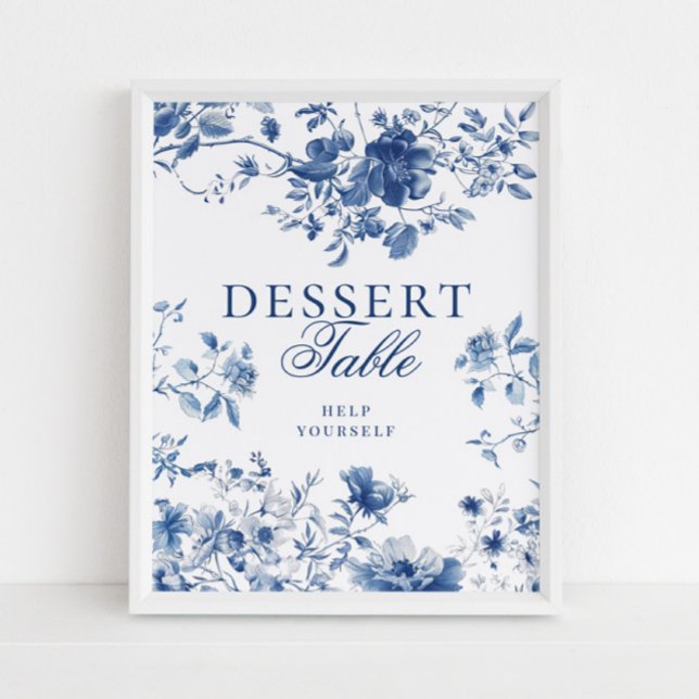 Elegant Blue Toile Chinoiserie Dessert Table Sign (Creator Uploaded)