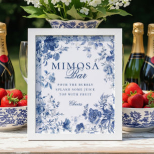 Elegant Blue Toile Chinoiserie Mimosa Bar Sign