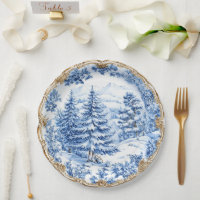Elegant Blue Toile Christmas Tree Holiday Dining