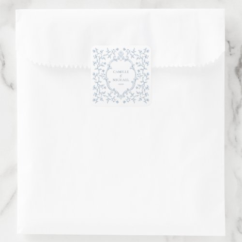 Elegant Blue Toile Crest Wedding Sticker