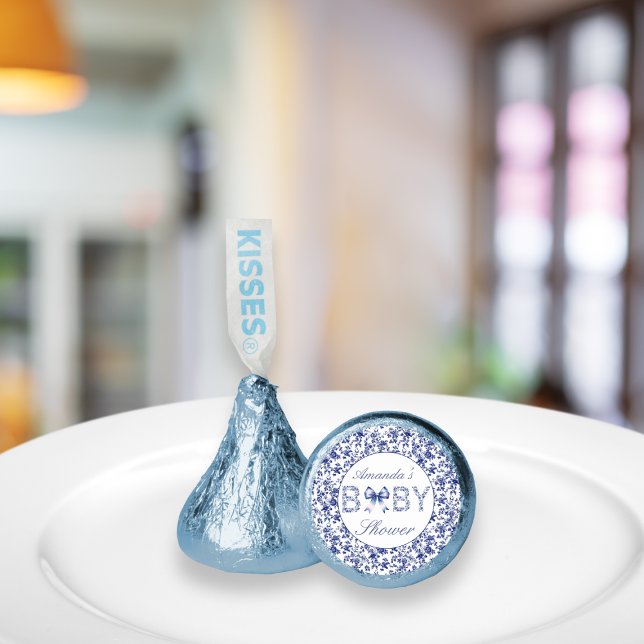Elegant Blue Toile de Jouy and Bow Baby Shower Hershey®'s Kisses® (Creator Uploaded)