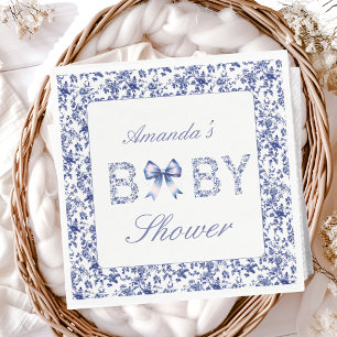 Elegant Blue Toile de Jouy and Bow Baby Shower Napkins