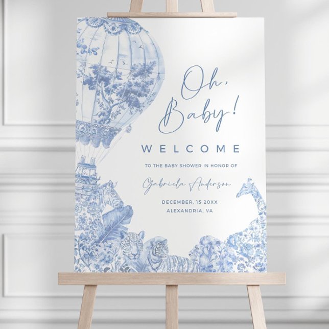 Elegant Blue Toile de Jouy Baby Shower Welcome Sig Foam Board (Creator Uploaded)
