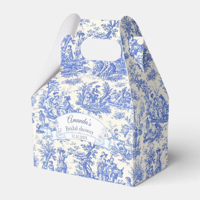 Elegant blue toile de jouy Bridal shower Favor Boxes (Front Side)