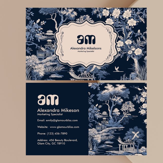 Elegant Blue Toile De Jouy  Business Card (Creator Uploaded)