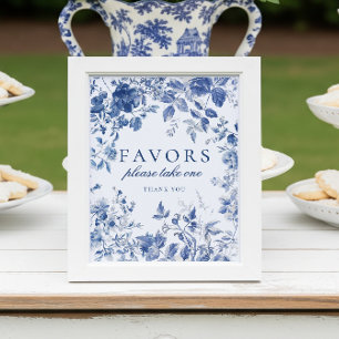 Elegant Blue Toile de Jouy Chinoiserie Favors Sign