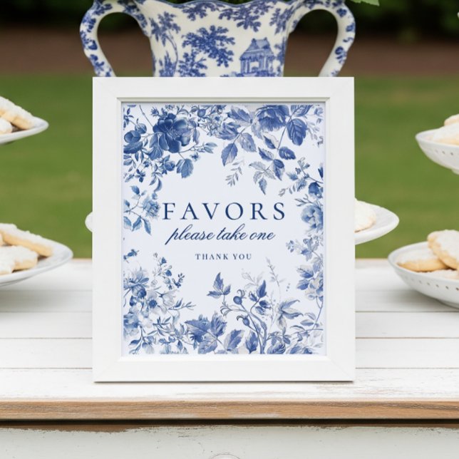 Elegant Blue Toile de Jouy Chinoiserie Favors Sign (Creator Uploaded)