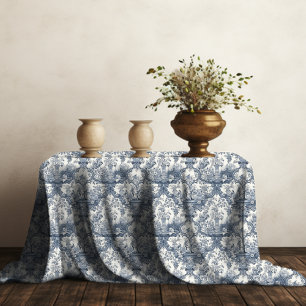 Elegant Blue Toile de Jouy Monogram Tablecloth