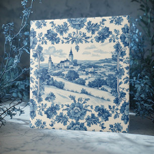 Elegant Blue Toile De Jouy Rustic Country Garden  Ceramic Tile