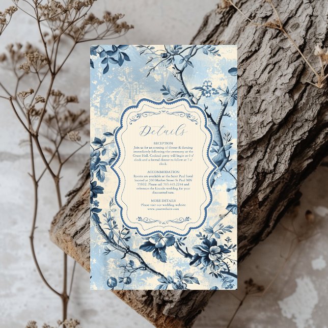 Elegant Blue Toile De Jouy  Wedding Enclosure Card (Creator Uploaded)