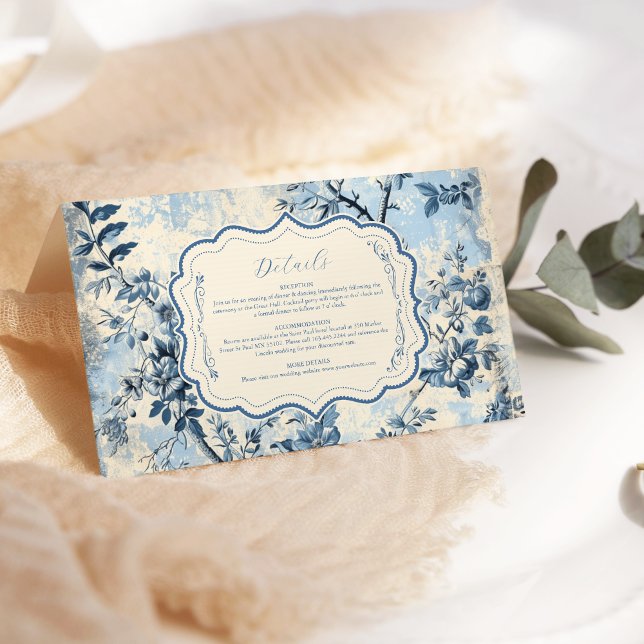 Elegant Blue Toile De Jouy  Wedding Enclosure Card (Creator Uploaded)