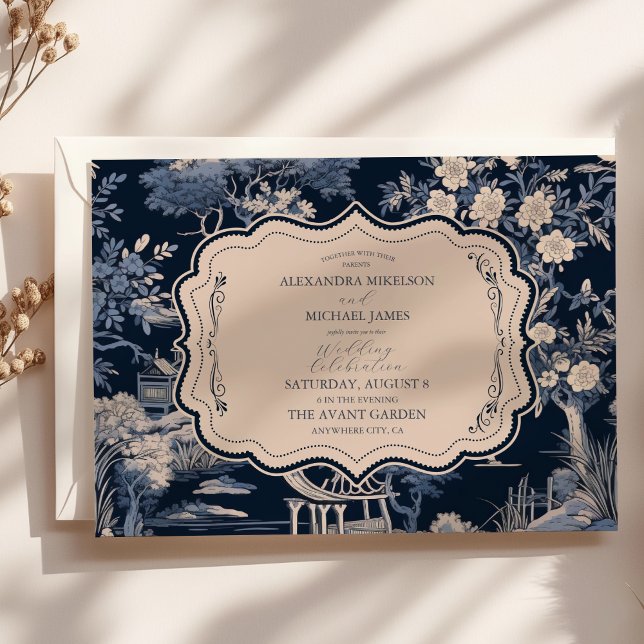 Elegant Blue Toile De Jouy  Wedding Invitation (Creator Uploaded)