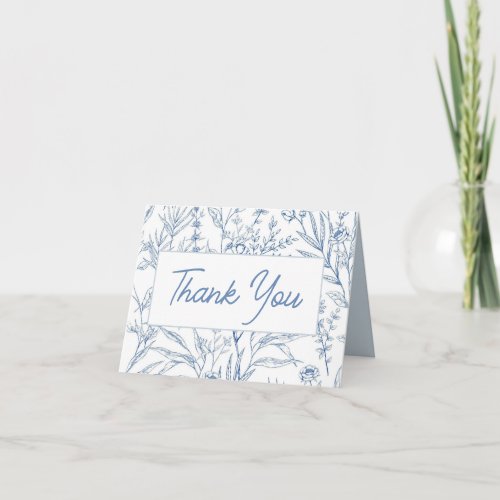 Elegant Blue Toile Floral Blank Thank You Card
