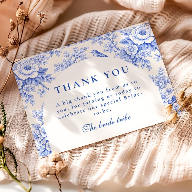 Elegant Blue Toile Floral Bridal Shower Thank You Card (Creator Uploaded)