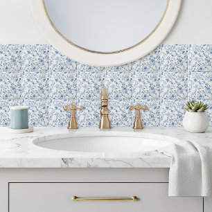 Elegant Blue Toile Floral Pattern Ceramic Tile