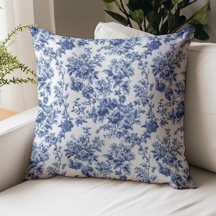 Elegant Blue Toile Floral Pattern Throw Pillow