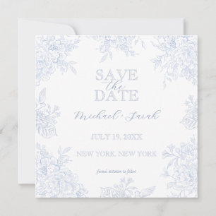 Elegant Blue Toile Floral Square Save the Date Invitation
