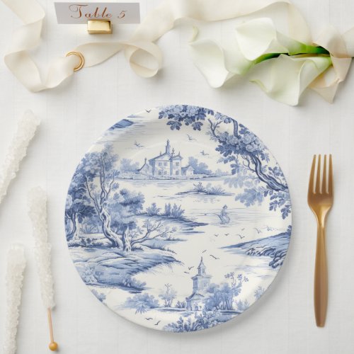 Elegant Blue Toile French Classic Porceline Style  Paper Plates