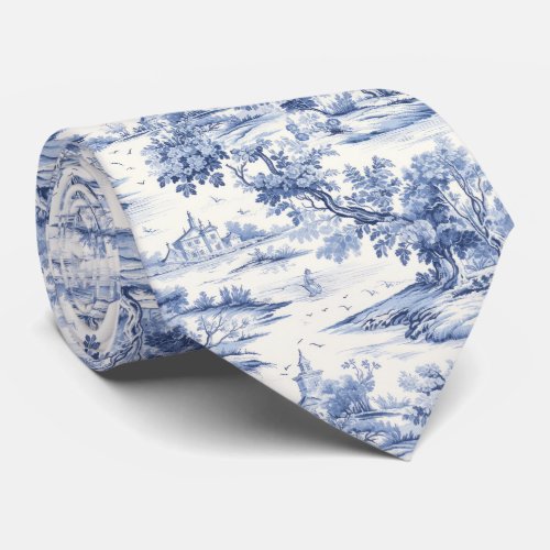 Elegant Blue Toile French Romantic Pattern Neck Tie