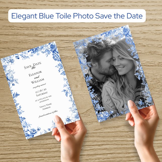 Elegant Blue Toile Photo Save the Date Invitation (Elegant Blue Toile Photo Save the Date Invitation
)
