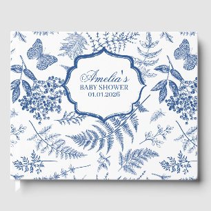 Elegant Blue Toile Print Personalized Baby Shower Guest Book