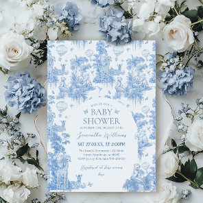 Elegant Blue Toile Safari Boy Baby Shower Invitation
