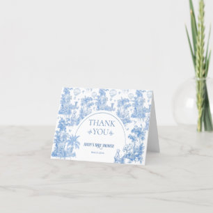 Elegant Blue Toile Safari Boy Baby Shower Letterpress Thank You Card