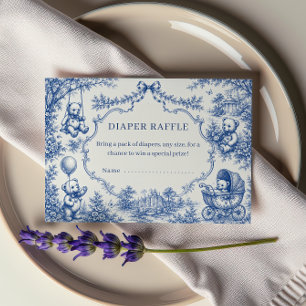 Elegant Blue Toile Teddy Bear Diaper Raffle Enclosure Card