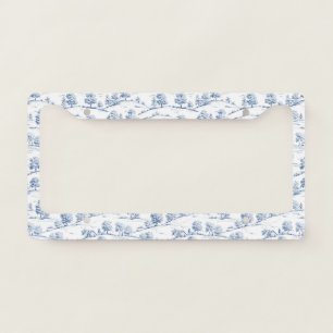 Elegant Blue Toile Vintage French Pastoral Scenes License Plate Frame