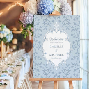 Elegant Blue Toile Wedding Welcome Sign