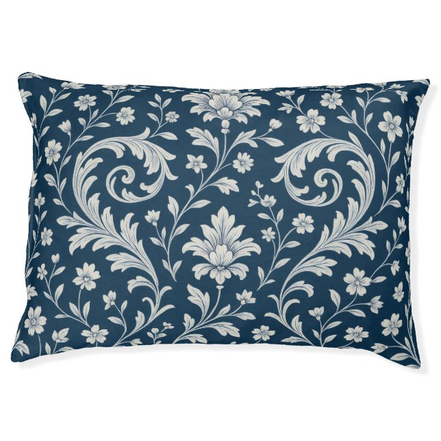 Elegant Blue Tones Floral Dog Bed Stylish  (Front)
