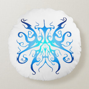 Elegant Blue Tribal Mask Abstract Design Round Pillow