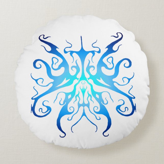 Elegant Blue Tribal Mask Abstract Design Round Pillow (Front)