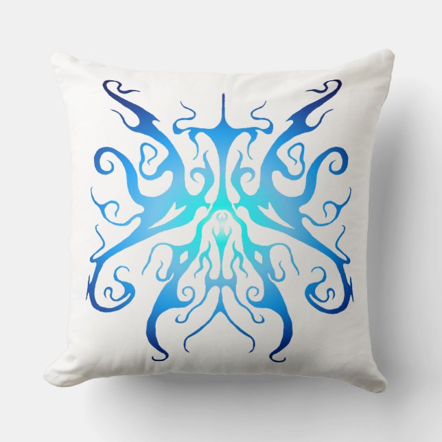 Elegant Blue Tribal Mask Abstract Design Throw Pillow (Front)