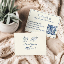 Elegant Blue Tropical Leaf QR Code Wedding 