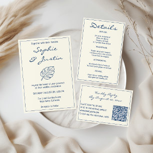 Elegant Blue Tropical Leaf Wedding Details Enclosure Card