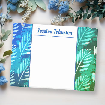 Elegant Blue Tropical Leaves Personal Touch Post-it Notes by VillageDesign at Zazzle