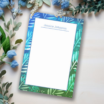 Elegant Blue Tropical Leaves Personal Touch Post-it Notes by VillageDesign at Zazzle