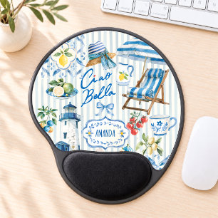 Elegant Blue Turquoise Sicilian Citrus Collage Gel Mouse Pad