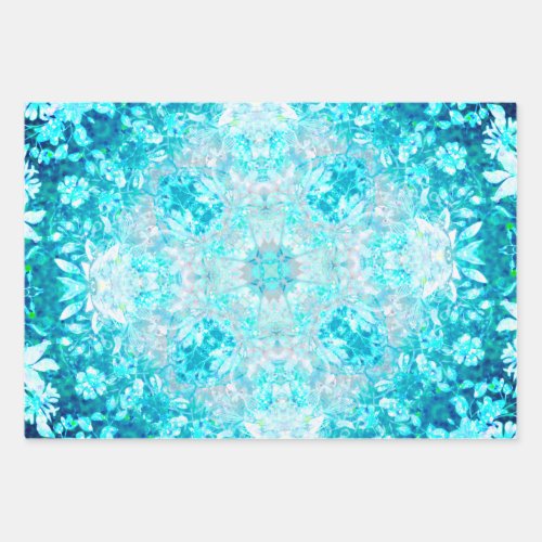 Elegant Blue Turquoise Sky Crystal Mandala Wrapping Paper Sheets