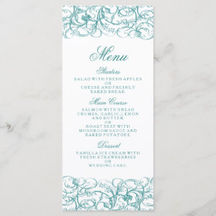 Elegant blue / turquoise swirls wedding menu