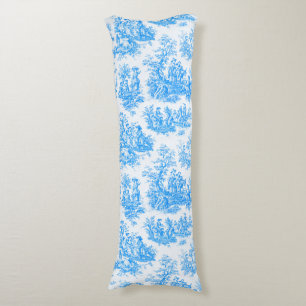 Elegant blue turquoise toile de jouy body pillow