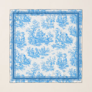 Elegant blue turquoise toile de jouy Bridal shower Scarf