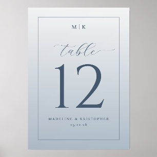 Elegant Blue Typographic Table Number Holder