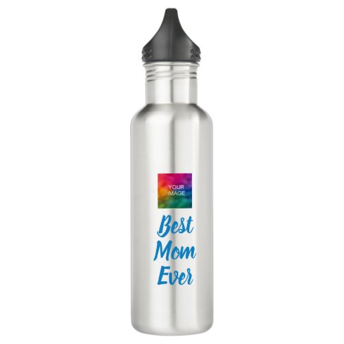Elegant Blue Typography Top Template Best Mom Ever Stainless Steel Water Bottle