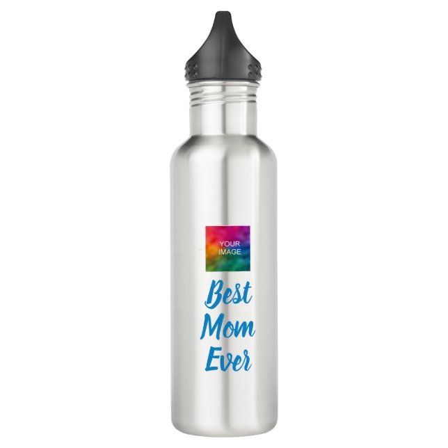 Elegant Blue Typography Top Template Best Mom Ever Stainless Steel Water Bottle (Left)