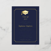 Elegant Blue University Graduation Party Gold  Foil Invitation (Standing Front)